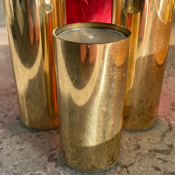 3 Brass cylinder tea light Gold Candle Holders staggered sizes - Picture 2 of 9